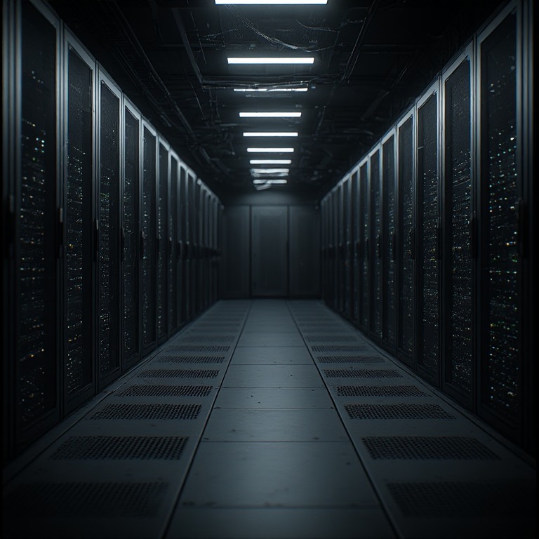 Dark server room corridor